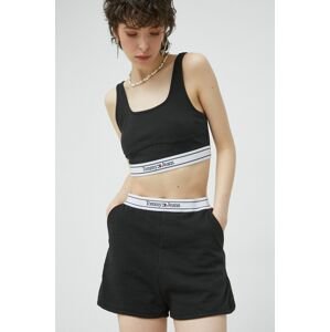 Kraťasy Tommy Jeans dámské, černá barva, hladké, high waist