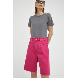 Džínové šortky G-Star Raw dámské, růžová barva, hladké, high waist