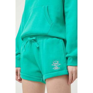 Kraťasy Rip Curl dámské, zelená barva, s aplikací, high waist