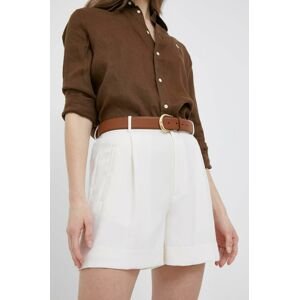 Kraťasy Lauren Ralph Lauren dámské, béžová barva, hladké, high waist