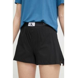 Společenské bavlněné šortky Calvin Klein Underwear černá barva, s potiskem, high waist