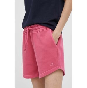 Bavlněné šortky Gant růžová barva, hladké, high waist