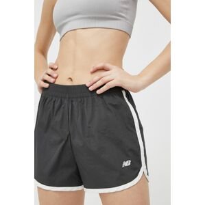 Tréninkové šortky New Balance Athletics Remastered šedá barva, s aplikací, high waist, WS31500ACK-ACK