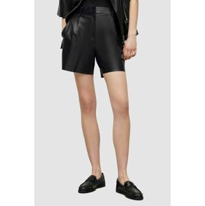 Kožené šortky AllSaints dámské, černá barva, hladké, high waist