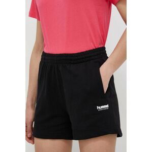 Bavlněné šortky Hummel černá barva, hladké, medium waist