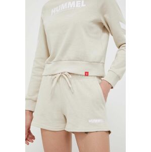 Bavlněné šortky Hummel hmlLEGACY WOMAN SHORTS béžová barva, hladké, medium waist, 219478