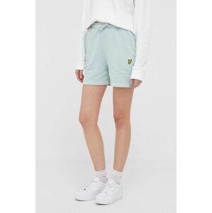 Bavlněné šortky Lyle & Scott tyrkysová barva, hladké, high waist