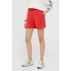 Bavlněné šortky Lyle & Scott červená barva, hladké, high waist