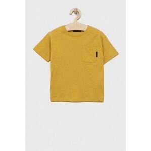 Dětské bavlněné tričko Sisley žlutá barva, s potiskem