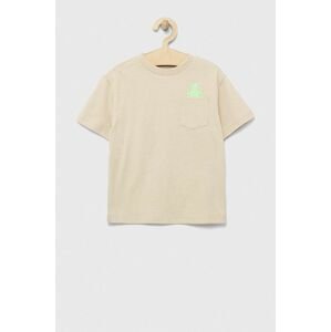 Dětské bavlněné tričko GAP béžová barva, s potiskem