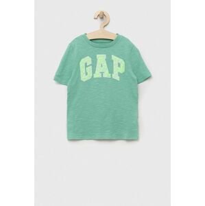 Dětské bavlněné tričko GAP zelená barva, s potiskem