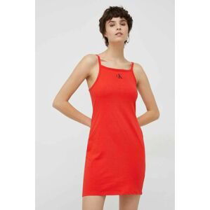 Bavlněné šaty Calvin Klein červená barva, mini