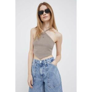 Bavlněný top Calvin Klein Jeans hnědá barva, cold shoulder