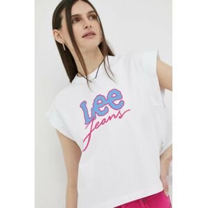 Bavlněné tričko Lee bílá barva