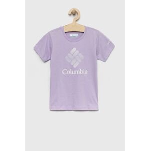 Dětské bavlněné tričko Columbia Mission Lake Short Sleeve Graphic Shirt fialová barva