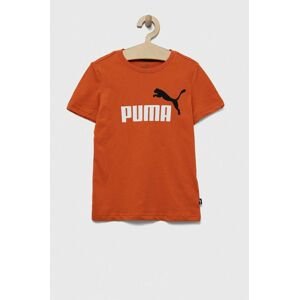 Dětské bavlněné tričko Puma ESS+ 2 Col Logo Tee B oranžová barva, s potiskem