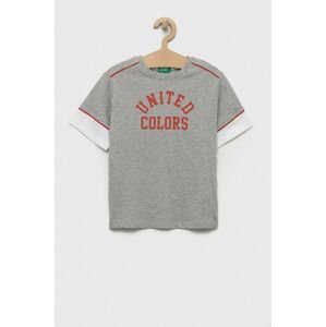 Dětské bavlněné tričko United Colors of Benetton šedá barva, s potiskem