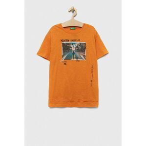 Dětské bavlněné tričko United Colors of Benetton oranžová barva, s potiskem