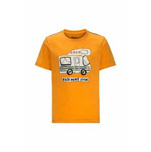 Dětské bavlněné tričko Jack Wolfskin WOLF & VAN T B oranžová barva, s potiskem