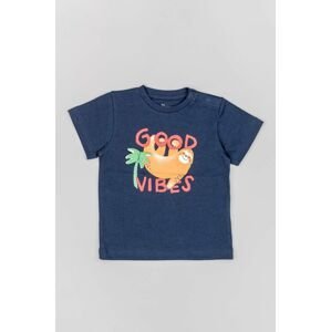 Bavlněné dětské tričko zippy tmavomodrá barva, s potiskem