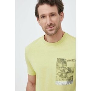 Bavlněné tričko Calvin Klein žlutá barva, s potiskem