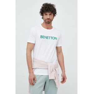 Bavlněné tričko United Colors of Benetton bílá barva, s potiskem