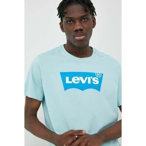 Bavlněné tričko Levi's tyrkysová barva, s potiskem