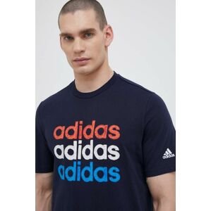 Bavlněné tričko adidas tmavomodrá barva, s potiskem
