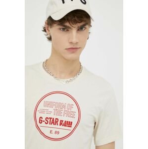 Bavlněné tričko G-Star Raw béžová barva, s potiskem