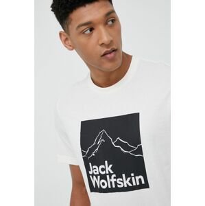 Bavlněné tričko Jack Wolfskin béžová barva