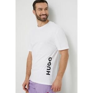 Plážové tričko HUGO bílá barva, s potiskem