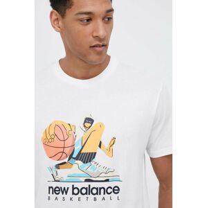 Bavlněné tričko New Balance bílá barva, s potiskem