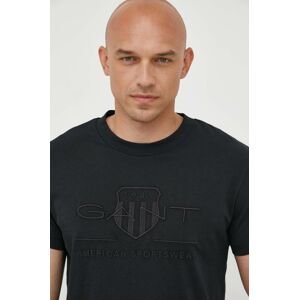 Bavlněné tričko Gant černá barva, s aplikací