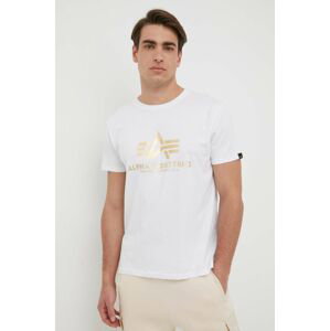 Bavlněné tričko Alpha Industries bílá barva, s potiskem, 100501FP.590-WhiteYello
