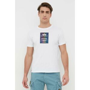 Bavlněné tričko Alpha Industries bílá barva, s potiskem, 126501RR.09-White