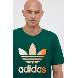 Bavlněné tričko adidas Originals zelená barva, s potiskem