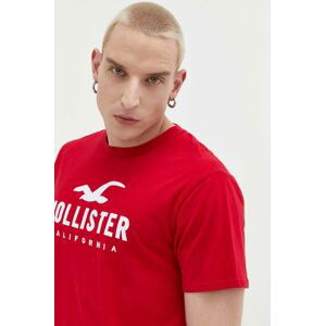 Bavlněné tričko Hollister Co. červená barva, s aplikací