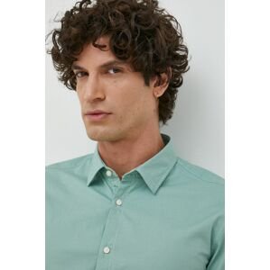 Košile BOSS boss casual pánská, zelená barva, slim, s klasickým límcem