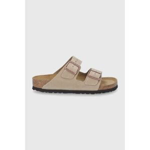 Semišové pantofle Birkenstock Arizona dámské, béžová barva