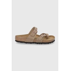 Kožené žabky Birkenstock Mayari dámské, béžová barva, na plochém podpatku