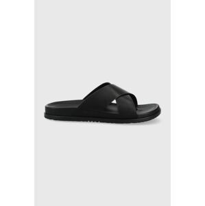 Kožené pantofle UGG Wainscott Slide pánské, černá barva