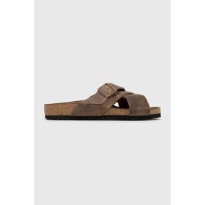 Semišové pantofle Birkenstock Lugano pánské, hnědá barva