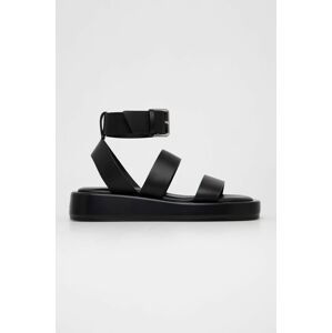 Kožené sandály BOSS dámské, černá barva, na platformě