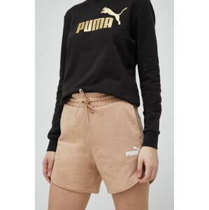 Kraťasy Puma Essentials dámské, béžová barva, hladké, high waist, 848339