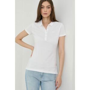 Bavlněné tričko BOSS bílá barva, s límečkem