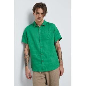 Plátěná košile Medicine zelená barva, regular, s klasickým límcem