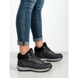 Jedinečné dámské  trekingové boty černé bez podpatku
