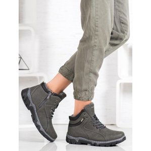 Trendy trekingové boty dámské šedo-stříbrné na plochém podpatku