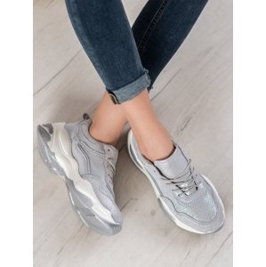 Designové dámské  tenisky šedo-stříbrné bez podpatku