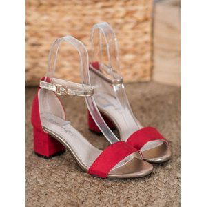 Zajímavé červené  sandály dámské na širokém podpatku